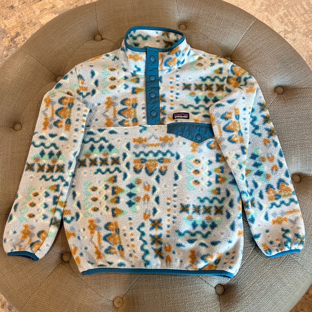 Patagonia Zip Up Sweater - Blue and Orange Pattern